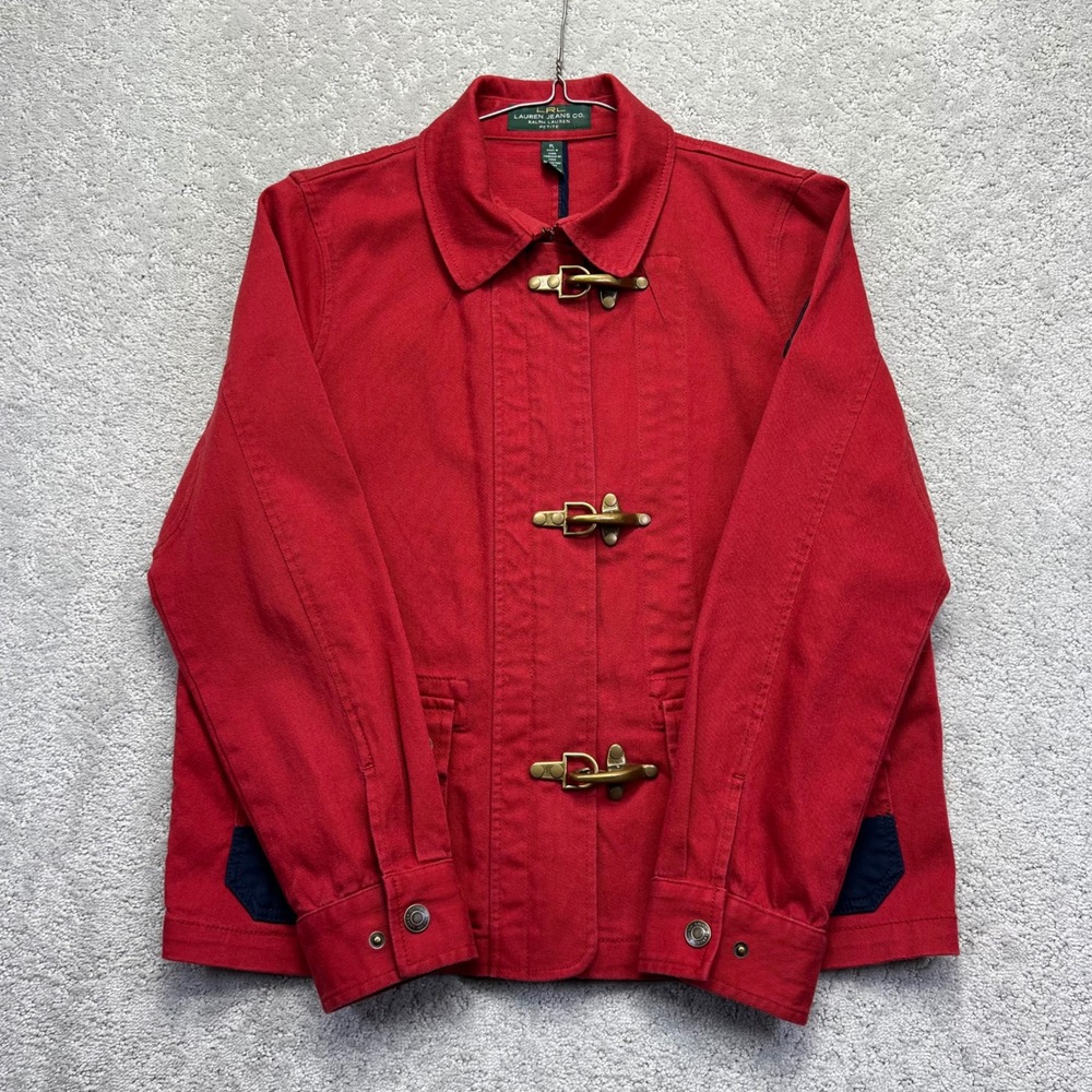 Lauren Ralph Lauren Jacket Womens L/P Red Fireman Clasp Naval Crest Patch Y2k